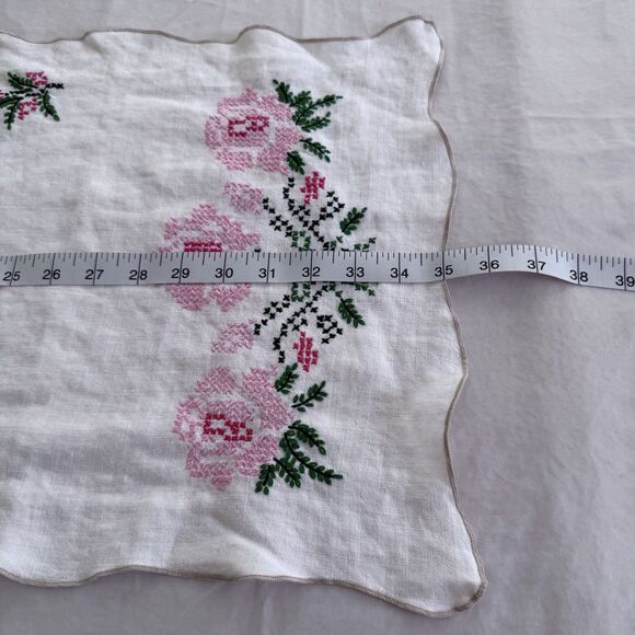 Vintage Linen Embroidered Cross Stitch Table Runner Dresser Scarf 14"x 35" READ - Picture 8 of 9